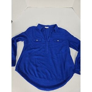GUESS Blue Long Sleeve Pullover Shirt Ladies Medium Casual Top‎